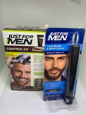 Just for Men Control GX Grey-Reducing Shampoo & 1-Day Dark Brown Beard Color